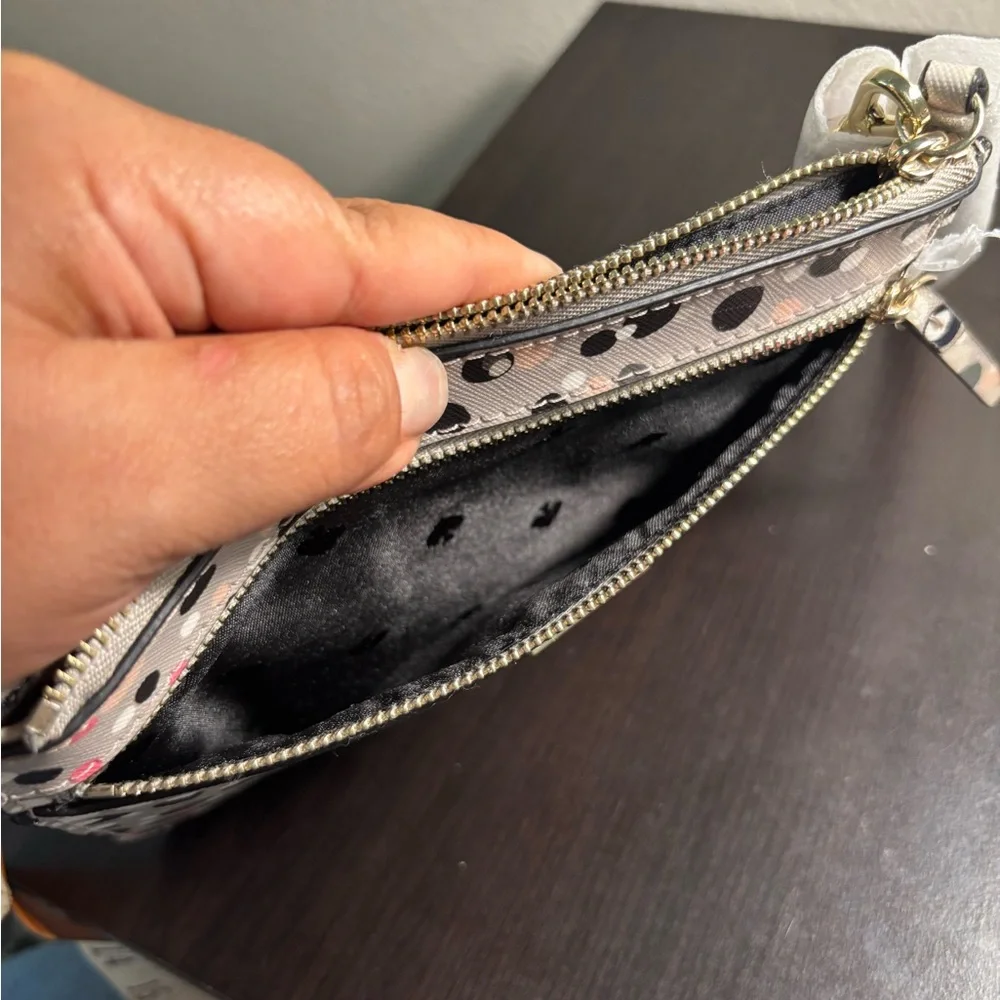 Kate Spade Gray and Pink Wristlet Shore Street Soiree Dot Tinie